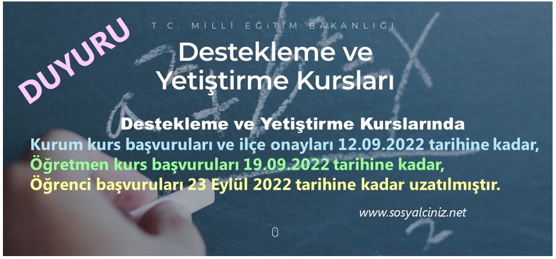 Destekleme ve Yetiştirme Kurslarında Başvuru Süresi Uzatıldı