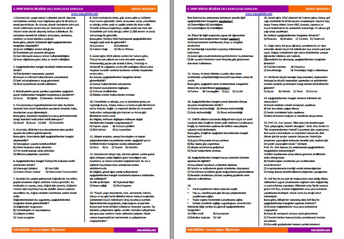 5. Sınıf Sosyal Bilgiler 2022 Bursluluk Sınavı Soruları