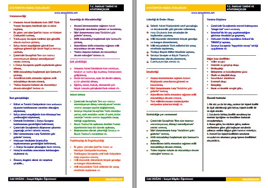 Atatürk’ün Kişisel Özellikleri Tablo