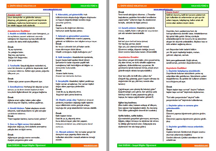 Halk Kültürü 6 1. Ünite Sözlü Anlatımlar