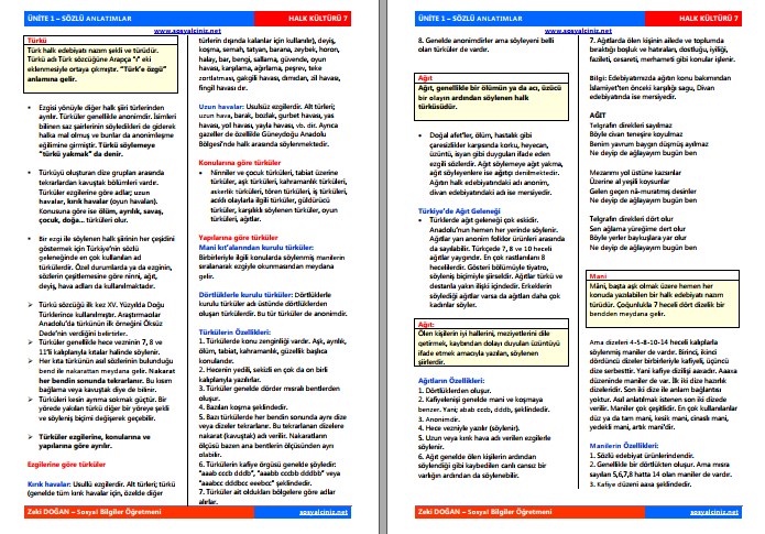 Halk Kültürü 7 1.Ünite Sözlü Anlatımlar