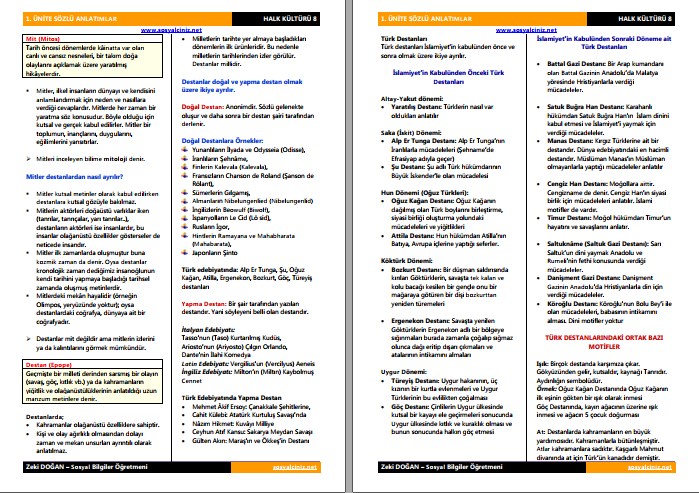 Halk Kültürü 8 1. Ünite Sözlü Anlatımlar