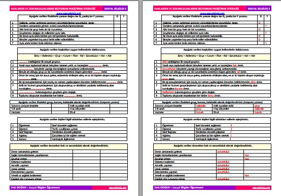 Haklarımı ve Sorumluluklarımı Biliyorum Pekiştirme Etkinliği