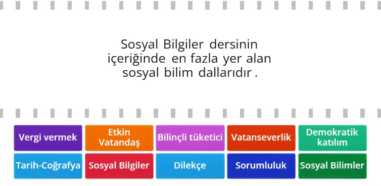 Sosyal Bilgiler Dersinden Öğrendiklerimiz Online Eşleştirme