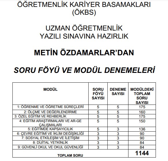 Uzman Öğretmenlik Test ve Denemeleri Tek PDF 1144 Soru