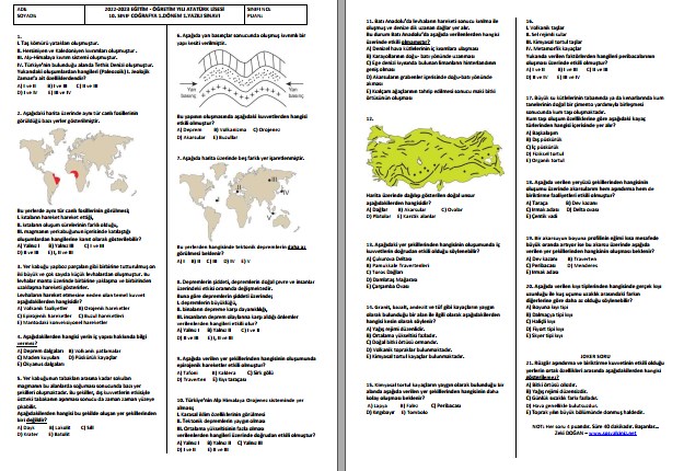 2022-2023 10. Sınıf Coğrafya 1. Dönem 1. Yazılı Sınavı