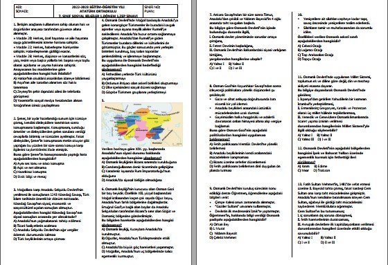 2022-2023 7. Sınıf Sosyal Bilgiler 1. Dönem 1. ZEP Yazılı