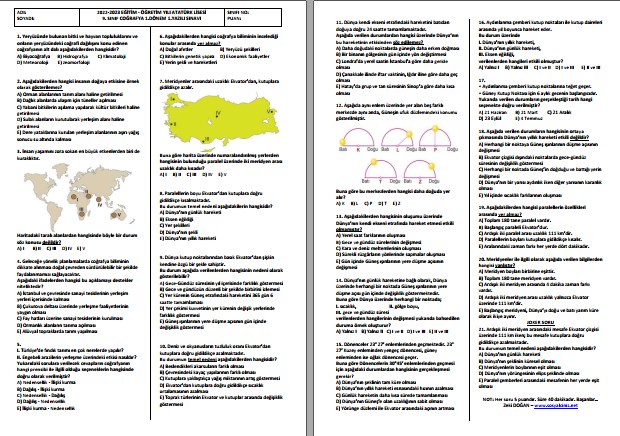 2022-2023 9. Sınıf Coğrafya 1. Dönem 1. Yazılı