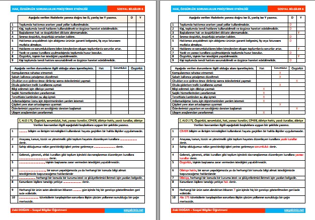 Hak Özgürlük Sorumluluk Pekiştirme Etkinliği