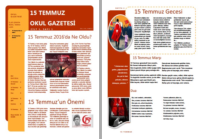 15 Temmuz Okul Gazetesi Örnek