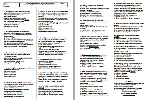 2022-2023 6. Sınıf Din Kültürü 1. Dönem 1. Yazılı