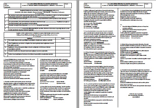 2022-2023 8. Sınıf T. C. İnkılap Tarihi 1. Dönem 1. Sınavı Karma
