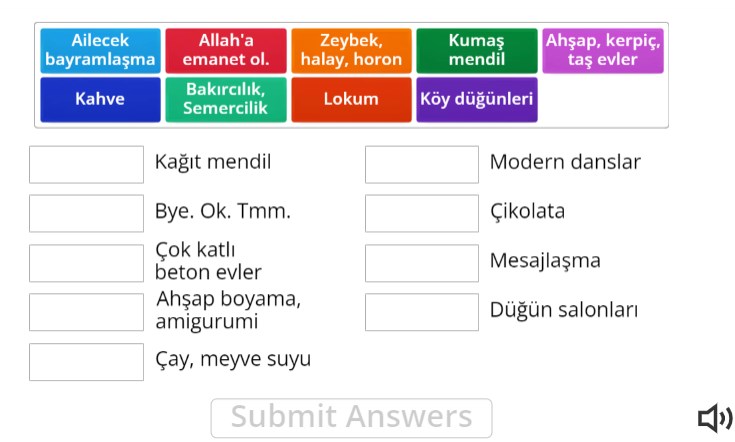Geçmişten Günümüze Kültürel Unsurların Değişimi Online Eşleştirme