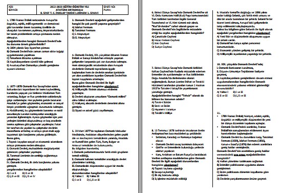 2022-2023 T. C. İnkılap Tarihi 1. Dönem 1. Sınavı
