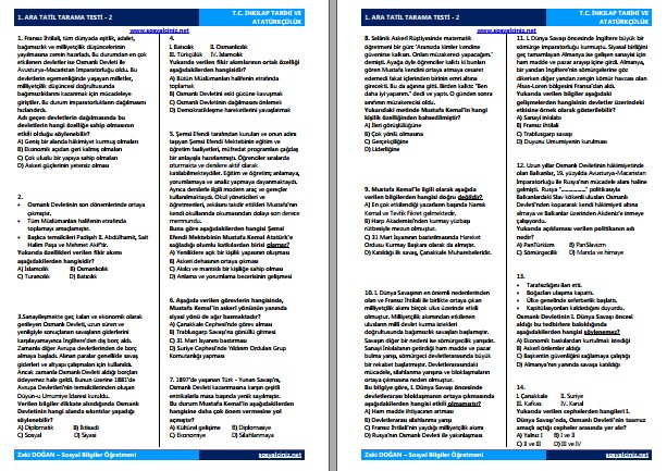T. C. İnkılap Tarihi Ara Tatil Tarama Testi