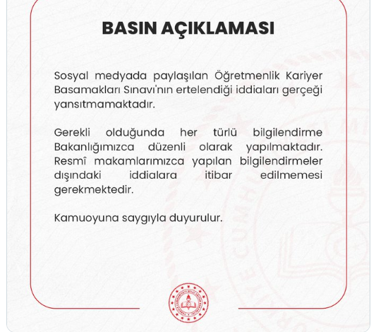 MEB: Kariyer Basamakları Sınavı ertelenmedi