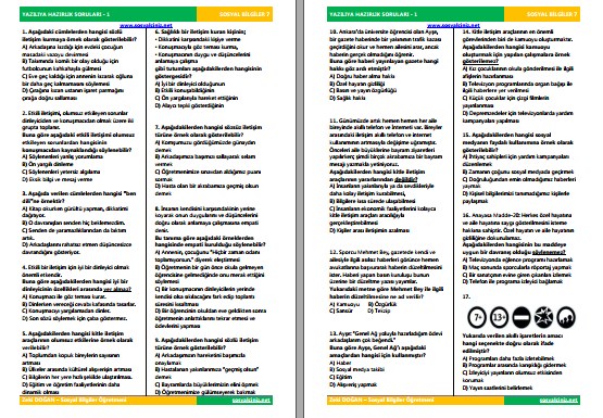 Sosyal Bilgiler 7 Yazılıya Hazırlık Soruları