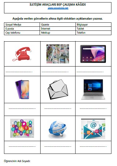 İletişim Araçları BEP Çalışma Kağıdı