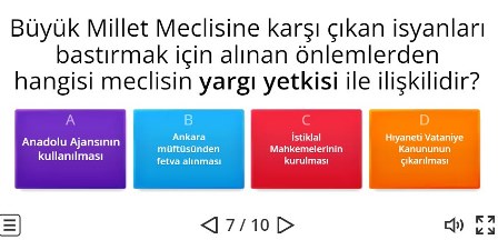 Büyük Millet Meclisine Karşı İsyanlar Online Test