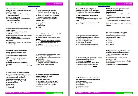 4. Sınıf Türkçe I. Dönem Deneme Sınavı