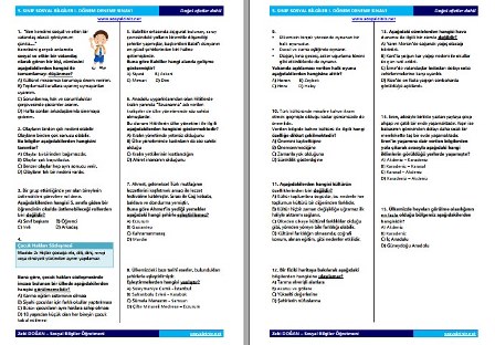 5. Sınıf Sosyal Bilgiler Deneme Sınavı I. Dönem Konuları