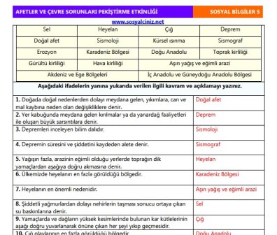 Afetler ve Çevre Sorunları Pekiştirme Etkinliği