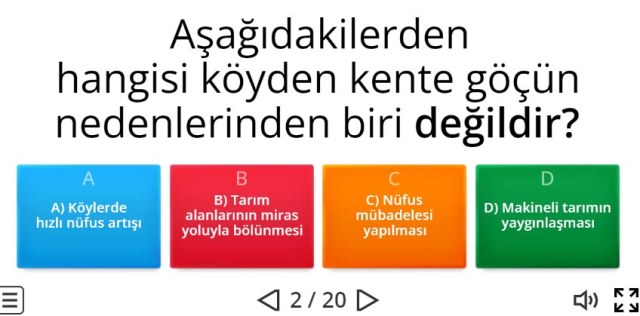 Göçlerin Nedenleri ve Sonuçları Online Test