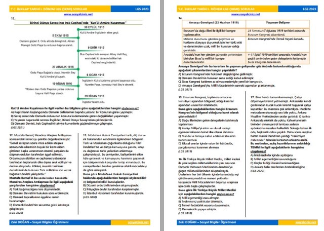 T. C. İnkılap Tarihi I. Dönem Konuları LGS Çıkmış Sorular