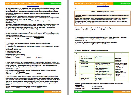 Din Kültürü ve Ahlak Bilgisi LGS Deneme Sınavı 1