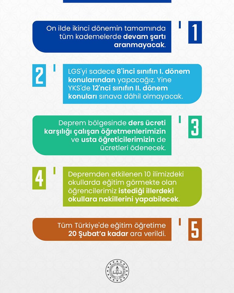 Milli Eğitim Bakanlığından deprem ve eğitim kararları