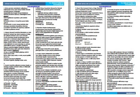 T. C. İnkılap Tarihi I. Dönem Konuları LGS Deneme Sınavı