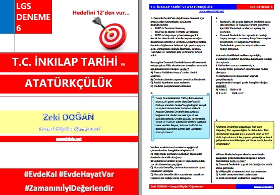 T. C. İnkılap Tarihi LGS Deneme Sınavı 6