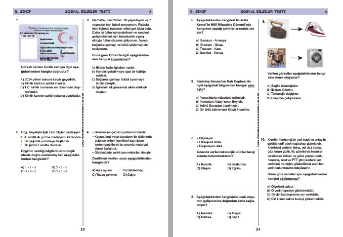 5. Sınıflar Hazır Bulunuşluk Sınavı Tüm Dersler