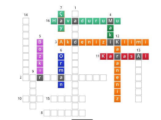 Ülkemizde Görülen İklimler İnteraktif Bulmaca