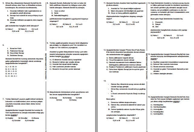 Osmaniye İl ÖDM 10. Sınıf Tarih Ortak Sınav Soru ve Cevapları