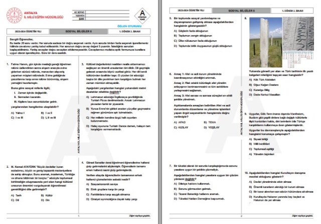 Antalya İl ÖDM 6. Sınıf Sosyal Bilgiler Ortak Sınav Soru ve Cevapları