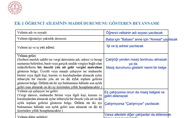 Bursluluk Sınavı EK 1 Belgesi Nasıl Doldurulur