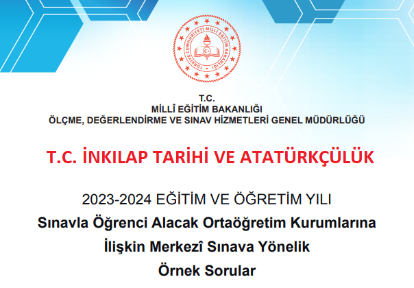 2024 Şubat T.C. İnkılap Tarihi LGS Örnek Sorular
