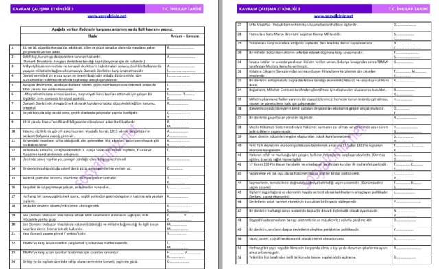 T. C. İnkılap Tarihi Kavram Pekiştirme Etkinliği 3