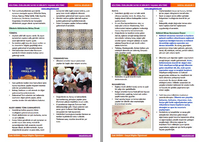 5. Sınıf Sosyal Bilgiler 1. Öğrenme Alanı Birlikte Yaşamak Ders Notları