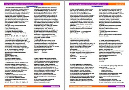 Avrupa’daki Gelişmeler ve Mustafa Kemal’in Eğitim Hayatı Deneme Testi