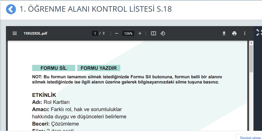 Rol Kartları Etkinliği Kontrol Listesi