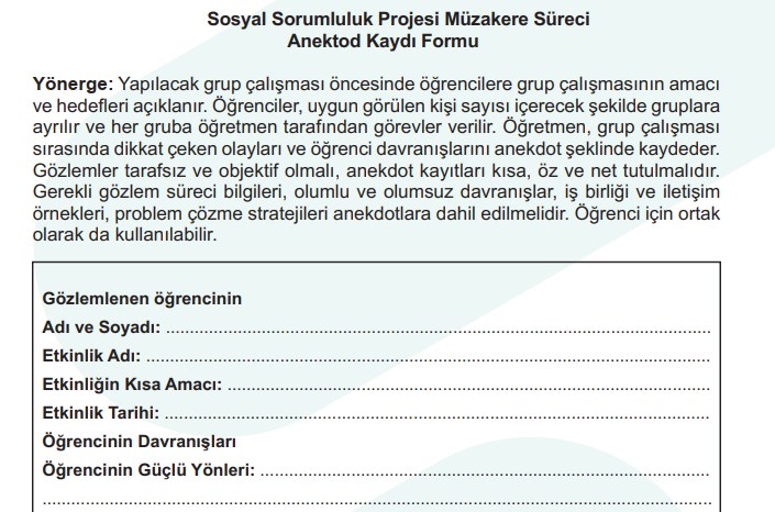 Sosyal Sorumluluk Projesi Anektod Kaydı Formu