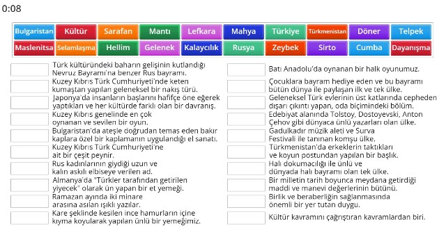 Kültürel Özelliklere Saygı ve Birlikte Yaşama Kültürü Online Eşleştirme