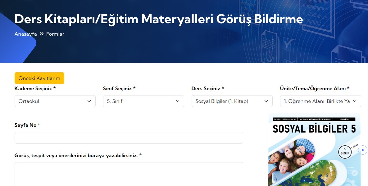 Yeni Müfredat Ders Kitapları Görüş Bildirme