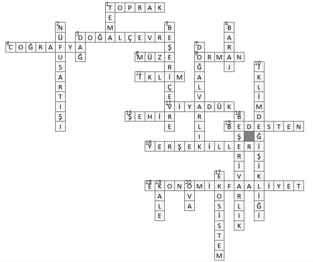 Doğal ve Beşeri Çevremizdeki Değişim BULMACA