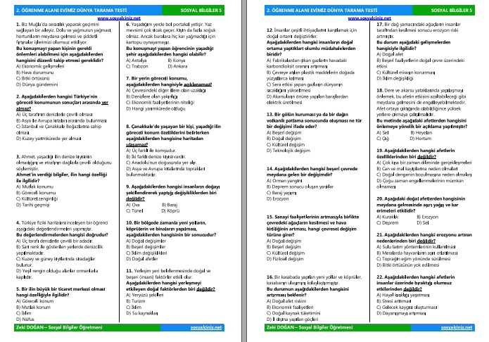 2. Öğrenme Alanı Evimiz Dünya Tarama Testi