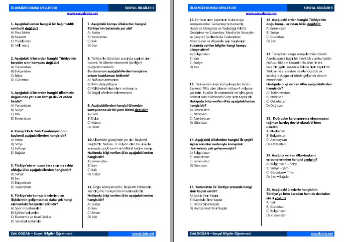Ülkemize Komşu Devletler Test