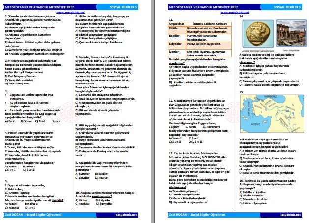 Mezopotamya ve Anadolu Medeniyetleri Test 2