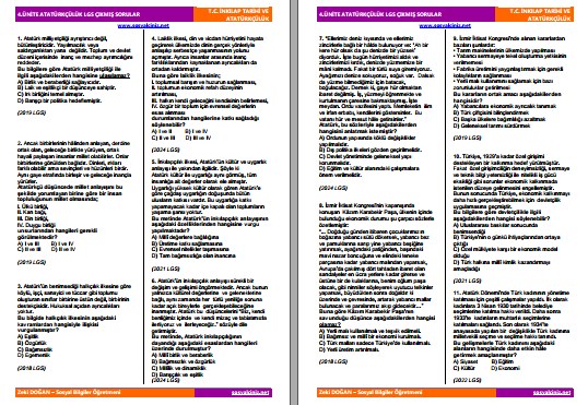 4.Ünite Atatürkçülük ve Çağdaşlaşan Türkiye LGS Çıkmış Sorular
